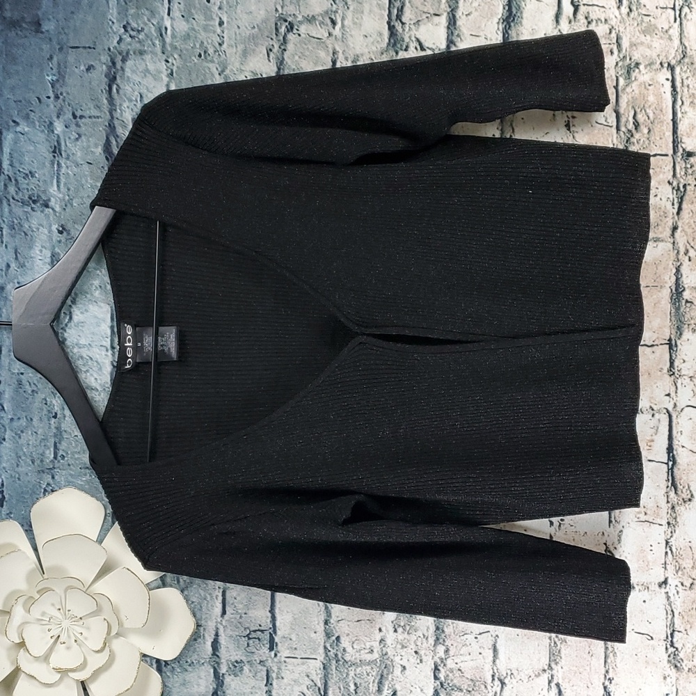 BEBE | Retro 90s Y2k Black Sparkle Goth Lolita Party Cropped Cardigan Sweater